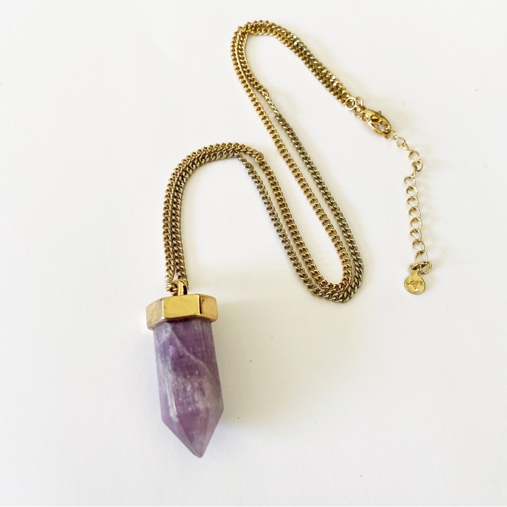 Loft amethyst gem stone point necklace gold tone 24”